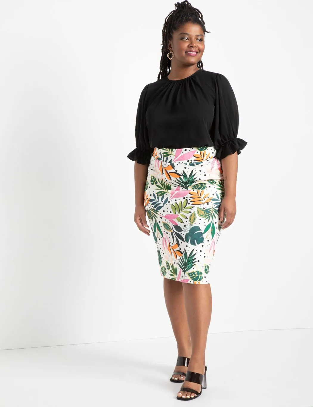 Neoprene Column Skirt in Botanic Bliss