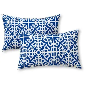 New - Set of 2 Indigo Lattice Outdoor Rectangle Throw Pillows - Kensington Garden