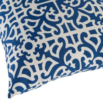 New - Set of 2 Indigo Lattice Outdoor Rectangle Throw Pillows - Kensington Garden