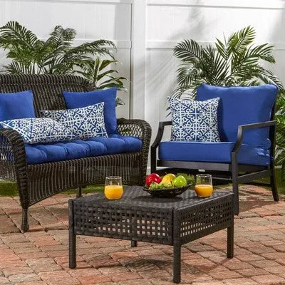 New - Set of 2 Indigo Lattice Outdoor Rectangle Throw Pillows - Kensington Garden