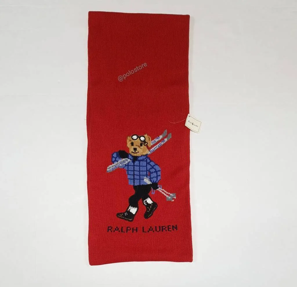 Nwt Polo Ralph Lauren Red Teddy Bear Scarf