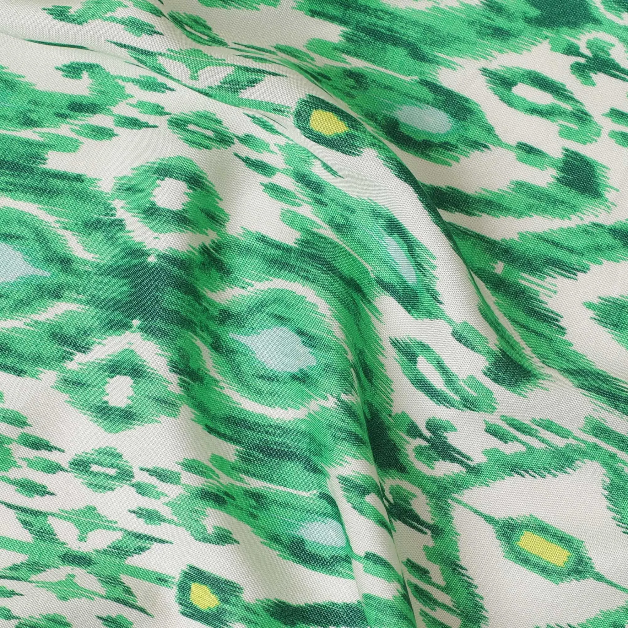 Off white premium Italian viscose fabric with pastel green print in fancy design-D12519