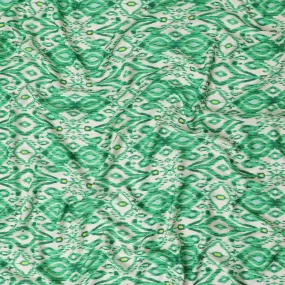 Off white premium Italian viscose fabric with pastel green print in fancy design-D12519