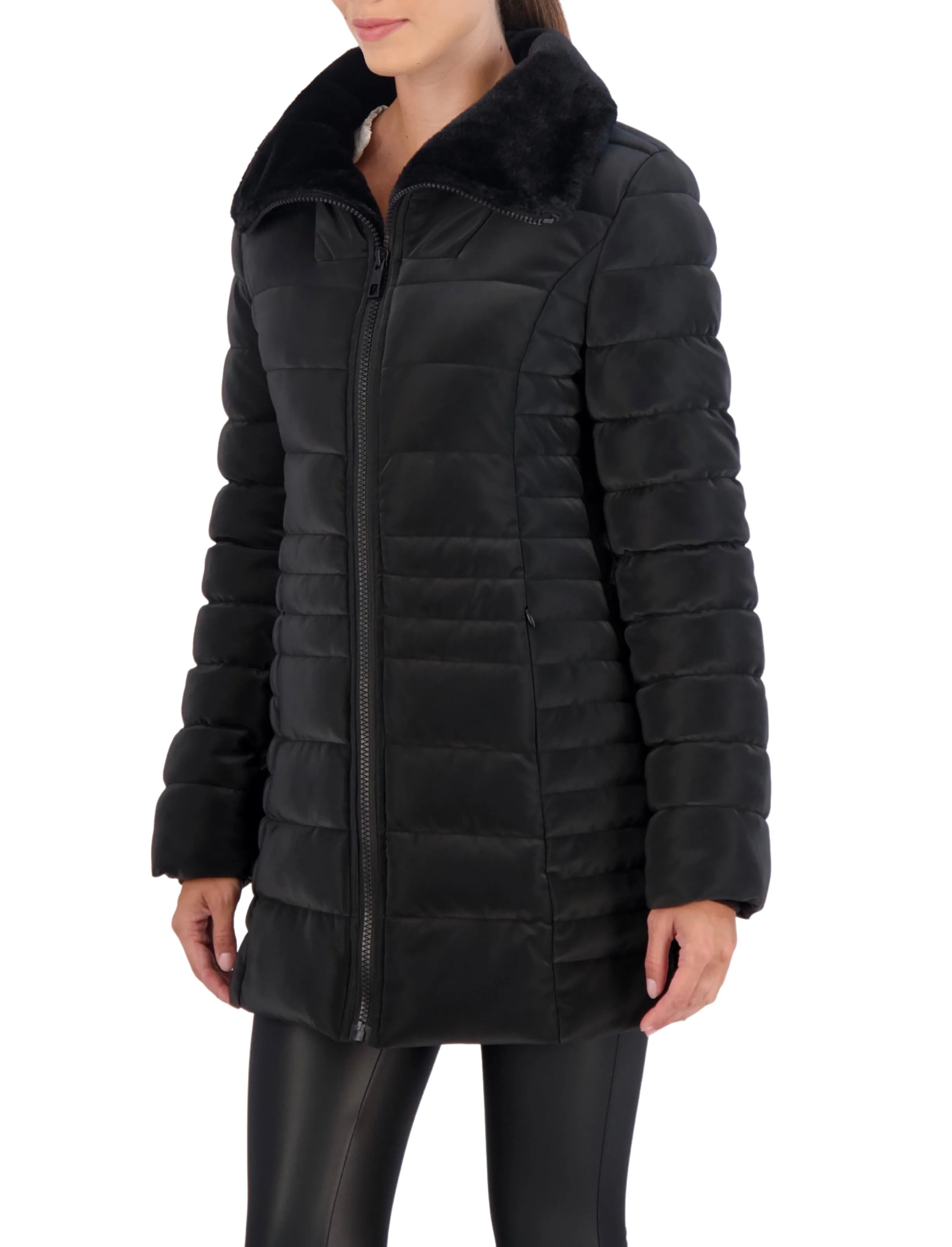 Ookie & Lala Faux Fur Trim Carbon Puffer Jacket