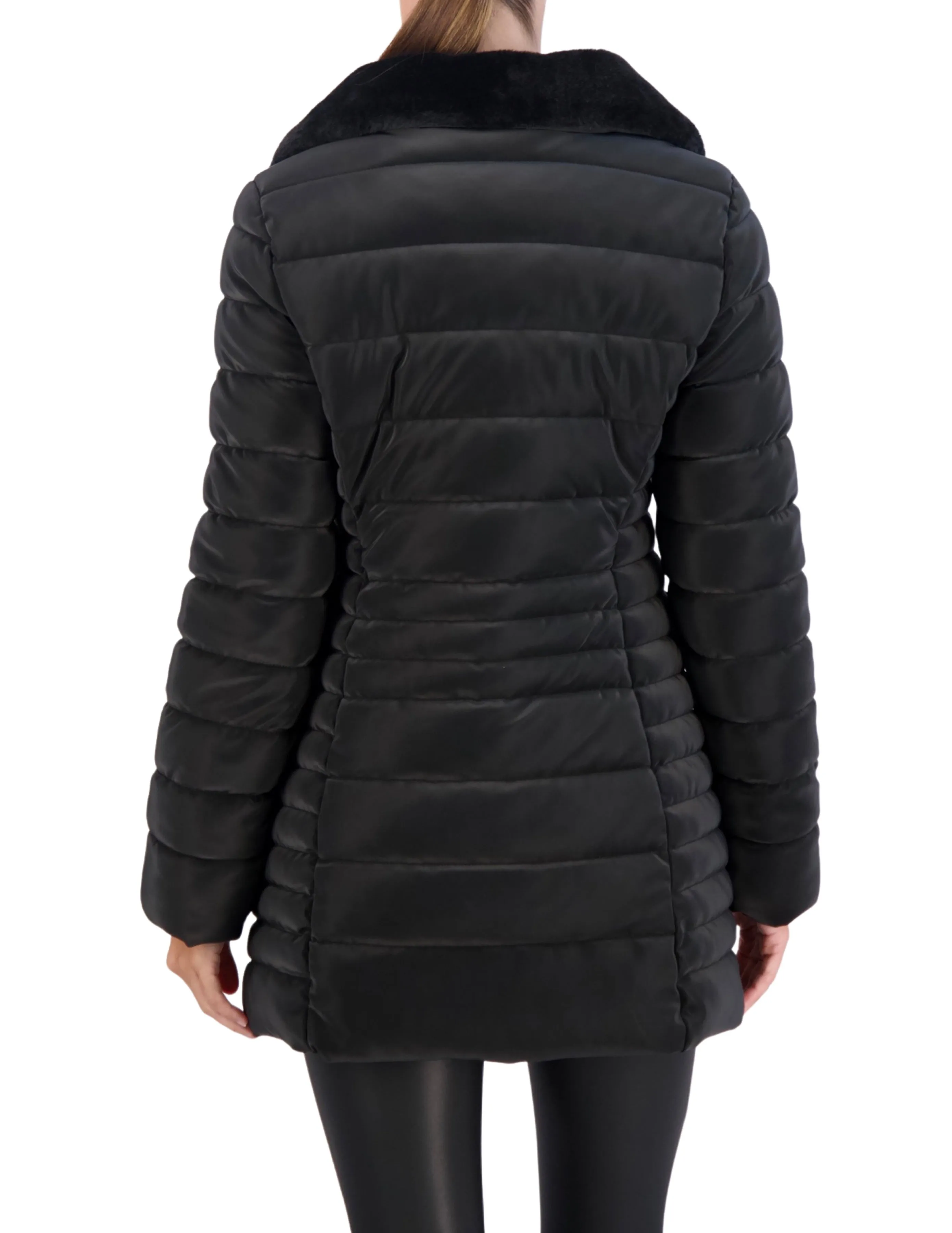 Ookie & Lala Faux Fur Trim Carbon Puffer Jacket