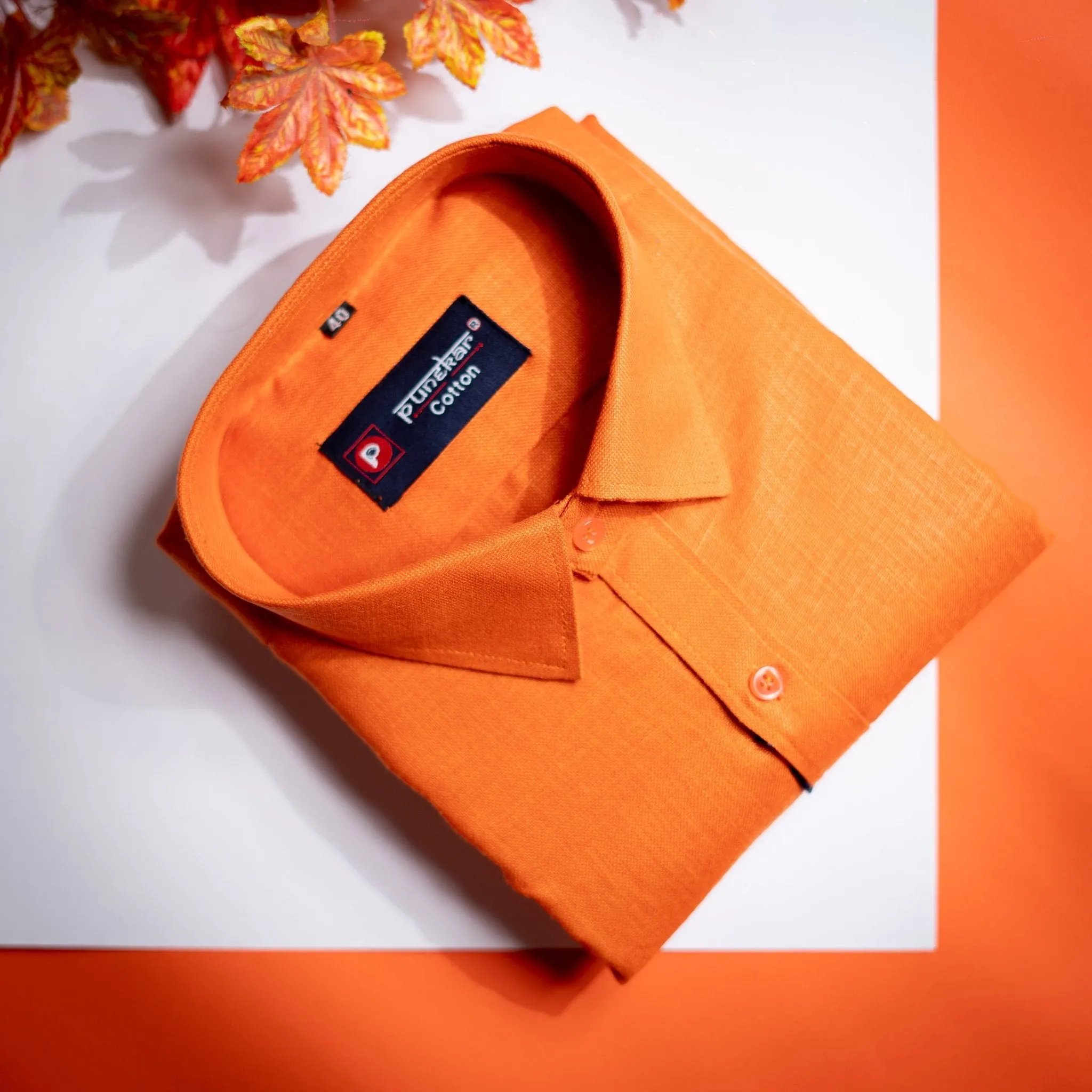 Orange Color Blended Linen Shirt For Men's