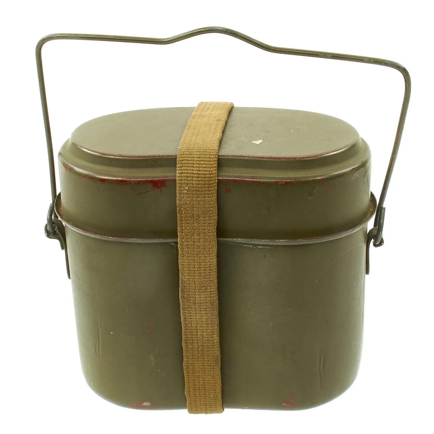 Original German WWII M31 Enameled Steel Mess Kit Kochgeschirr with Canvas Strap - Dated 1943