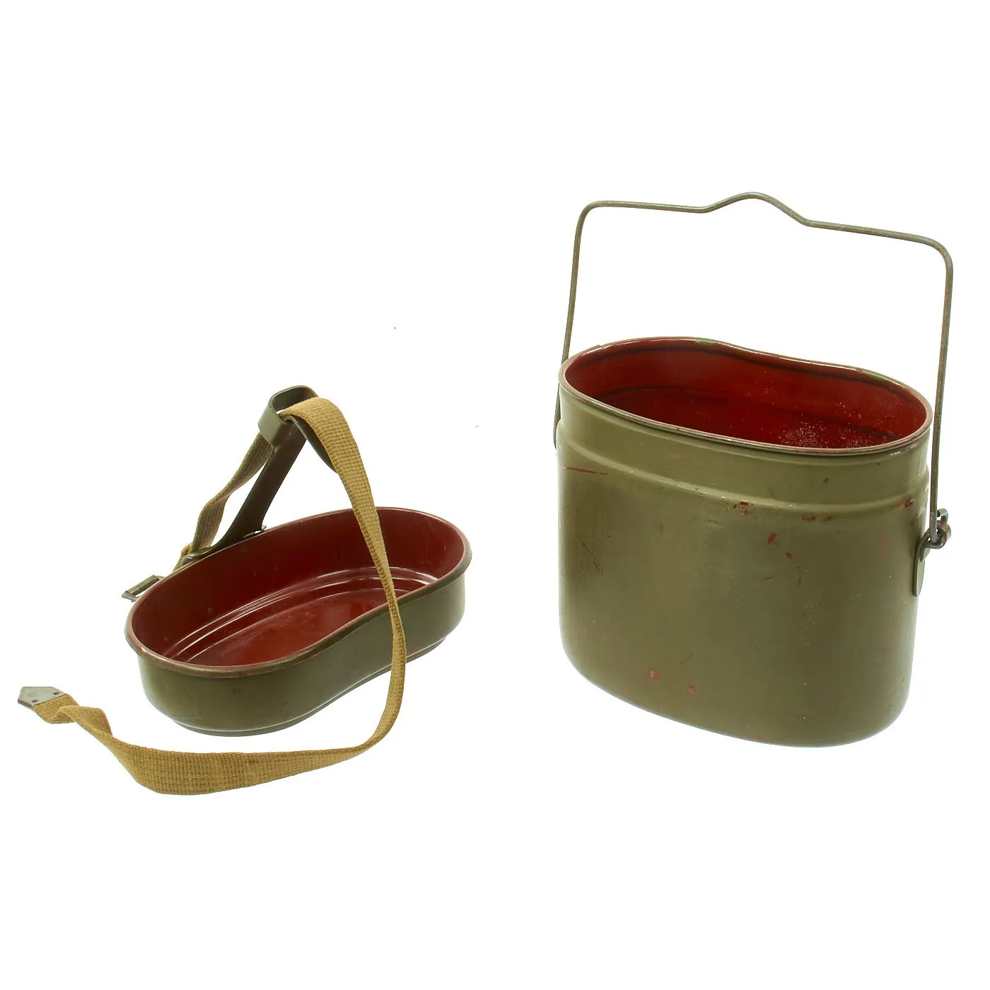 Original German WWII M31 Enameled Steel Mess Kit Kochgeschirr with Canvas Strap - Dated 1943