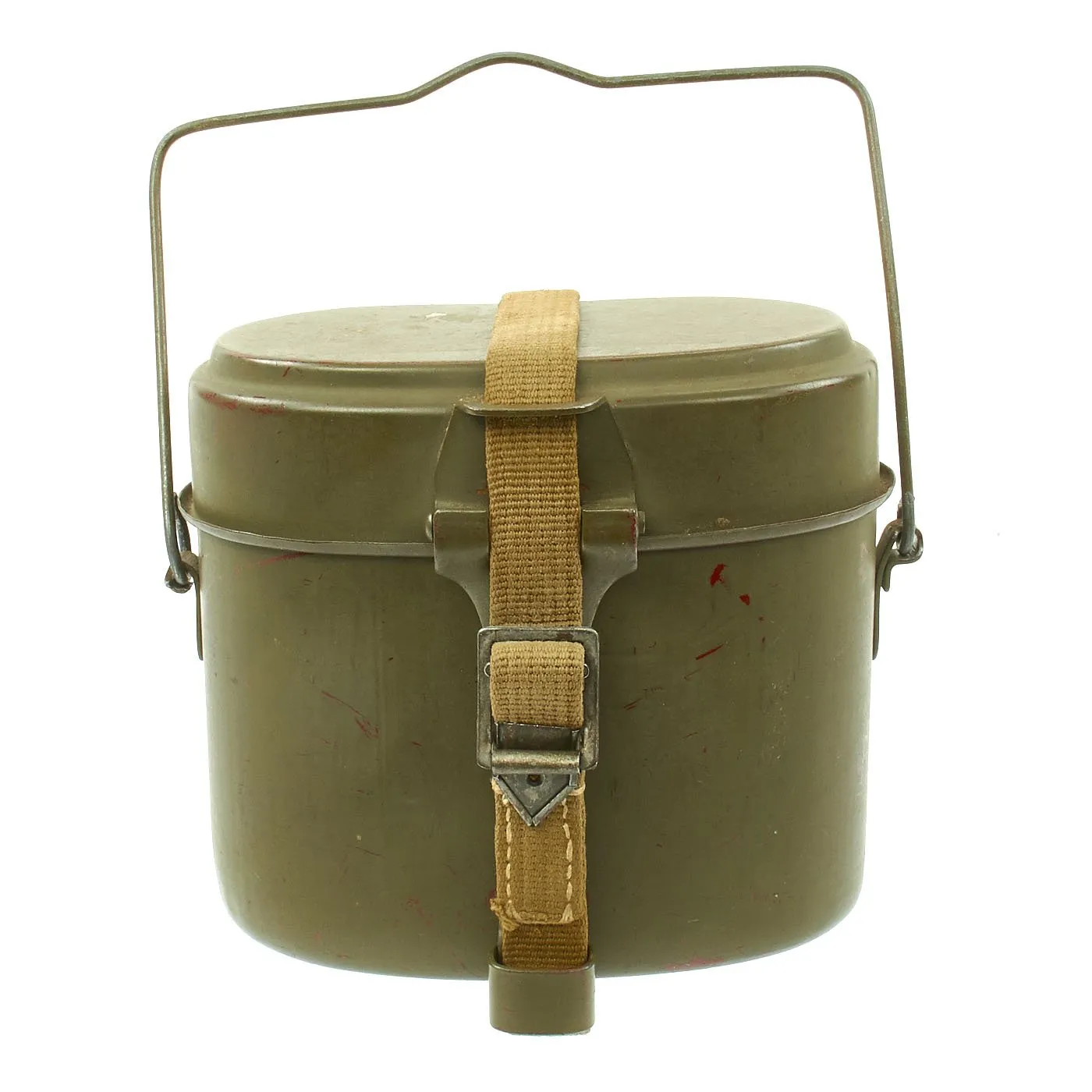 Original German WWII M31 Enameled Steel Mess Kit Kochgeschirr with Canvas Strap - Dated 1943