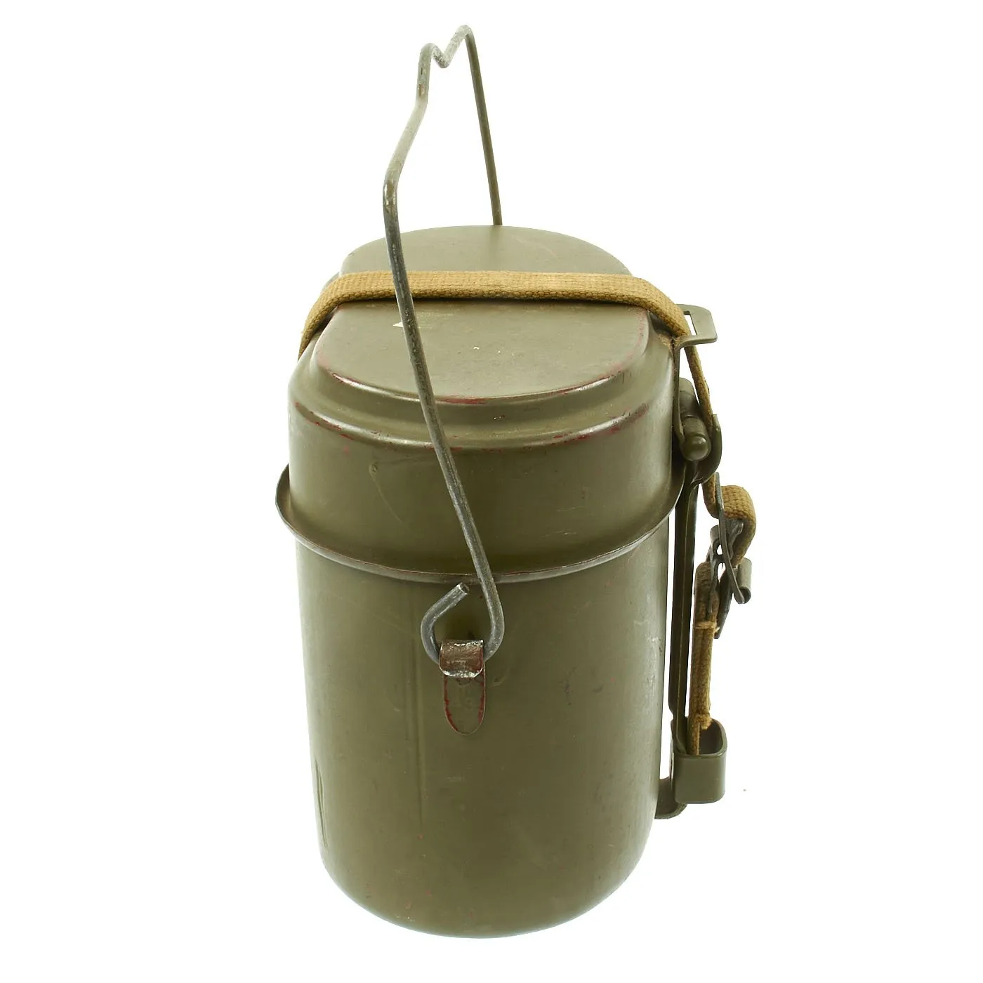 Original German WWII M31 Enameled Steel Mess Kit Kochgeschirr with Canvas Strap - Dated 1943