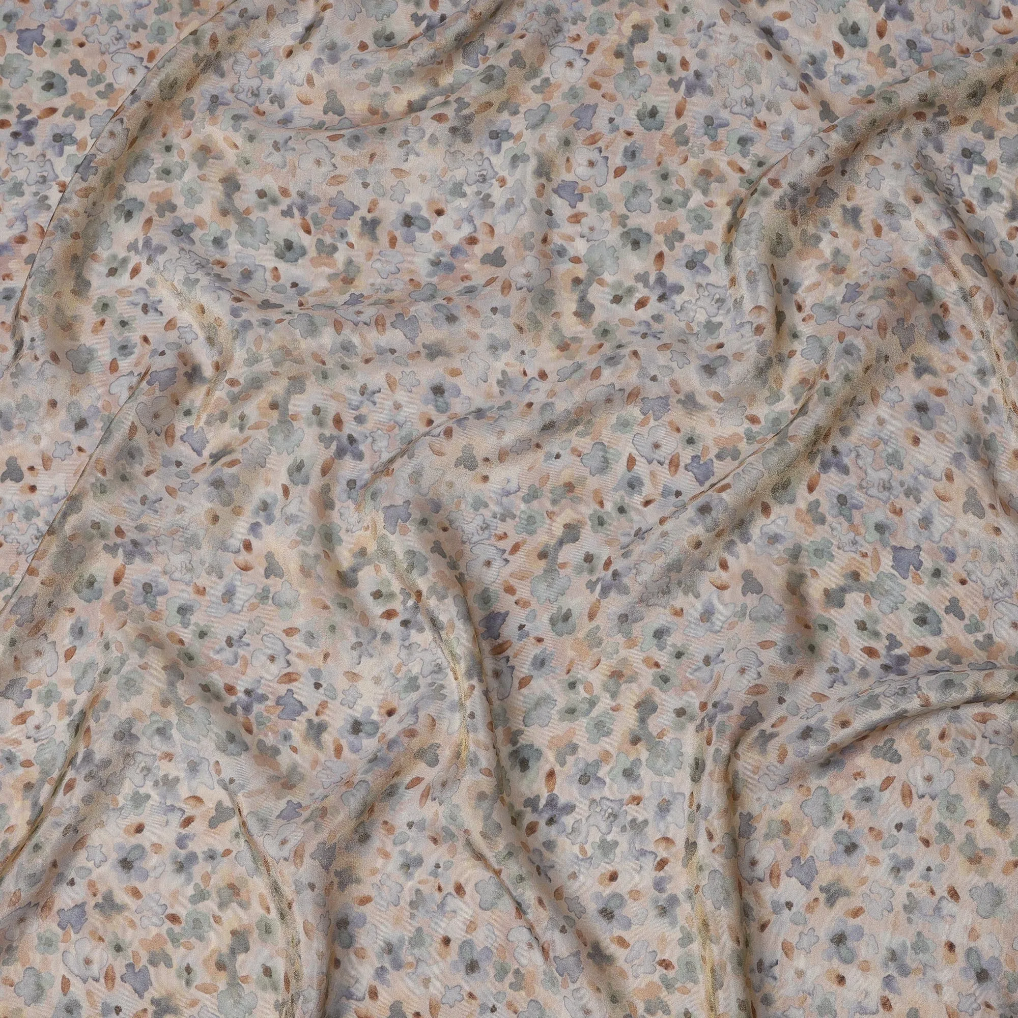 Pastel Beige Viscose Digital Printed Fabric with Metallic Finish and Abstract Floral Design, 110 cm Width-D21335