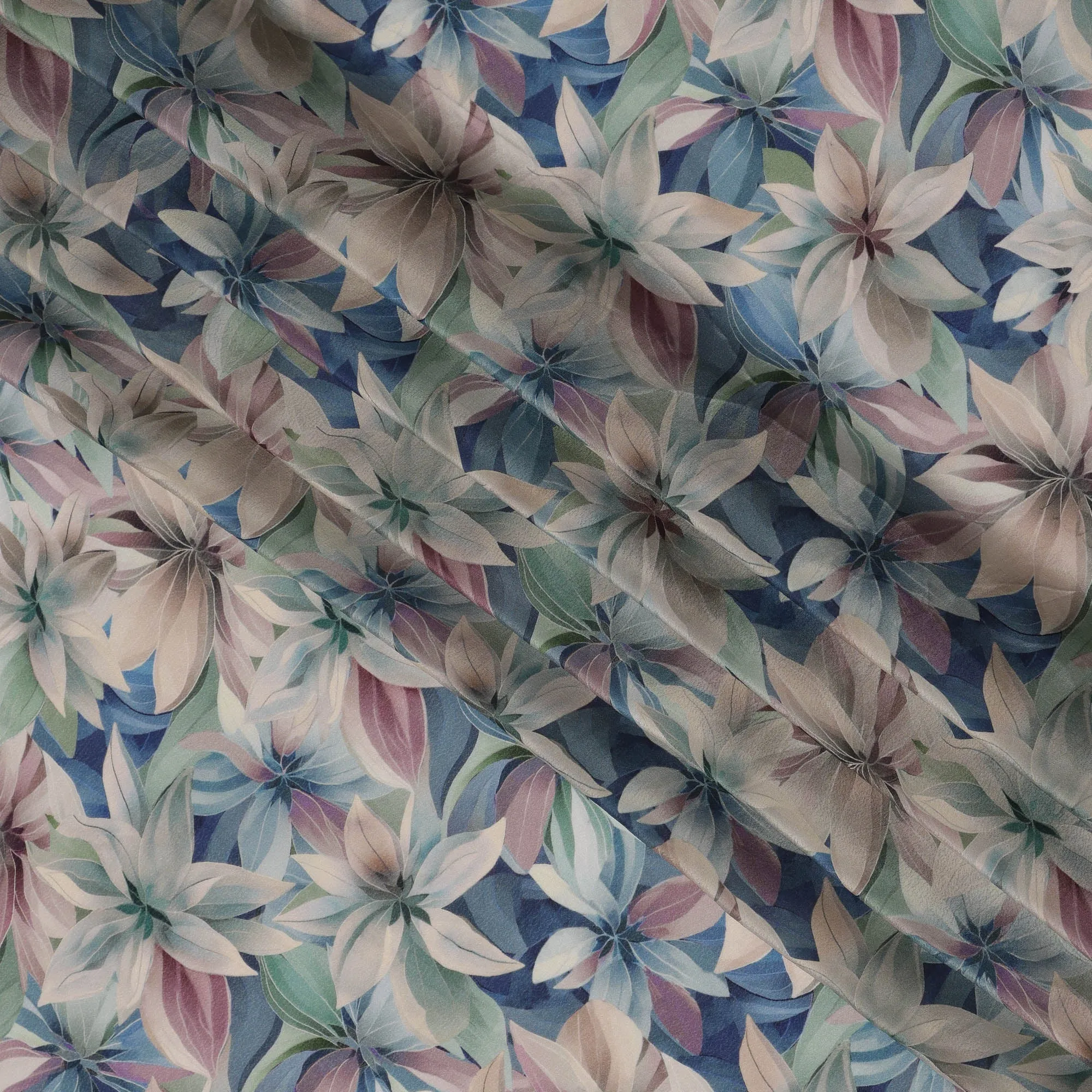 Pastel Blue Viscose Digital Printed Fabric with Large Floral Design, 110 cm Width-D21301