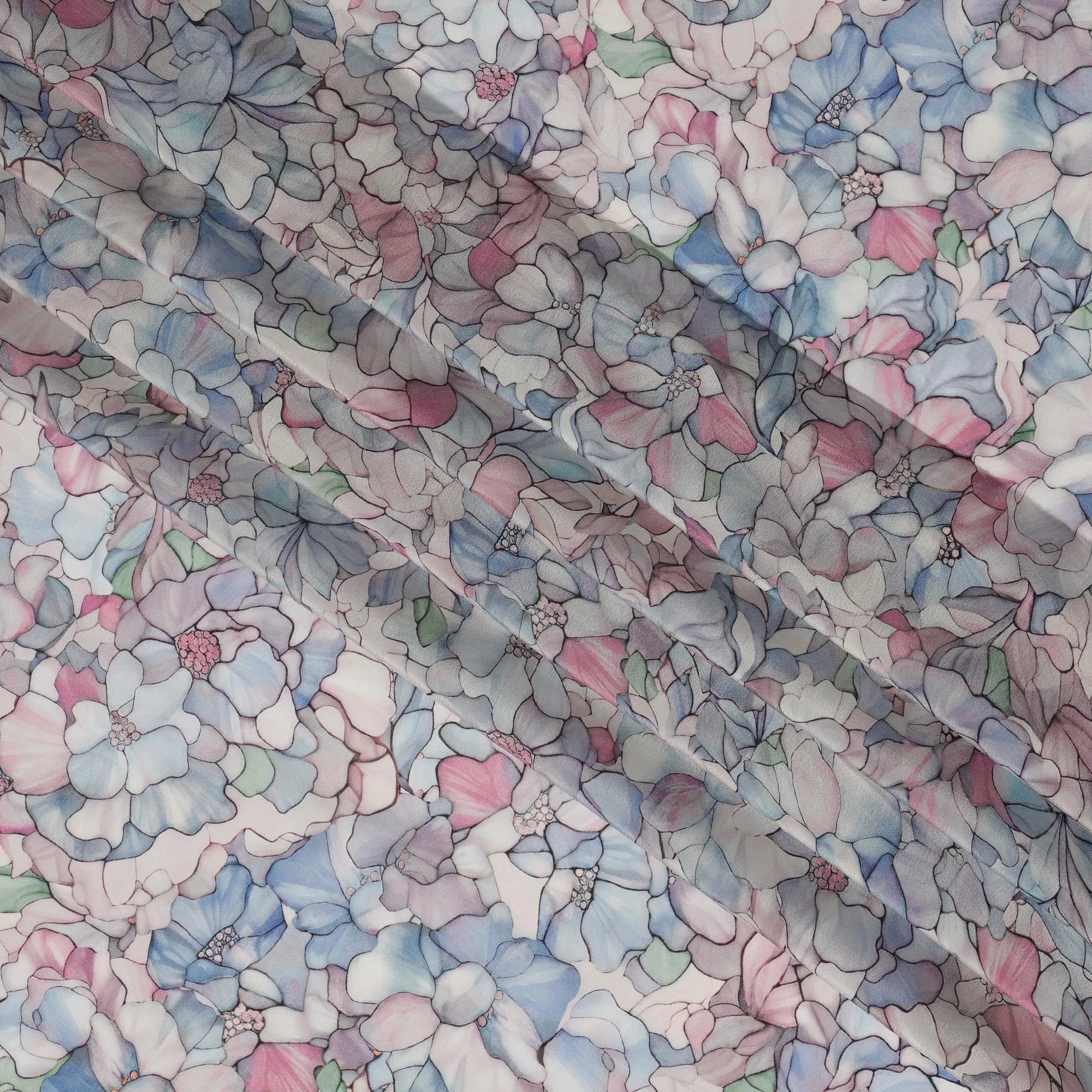 Pastel White Viscose Digital Printed Fabric with Floral Design, 110 cm Width-D21306