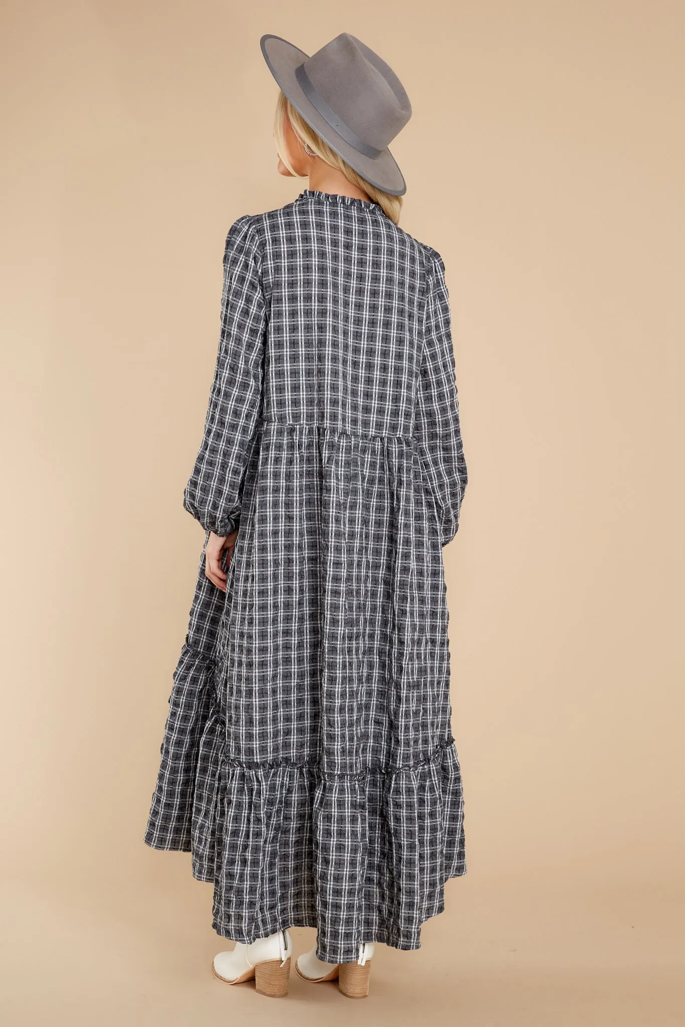 Picnic In The Park Grey Plaid Maxi Dress