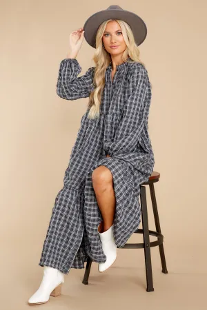 Picnic In The Park Grey Plaid Maxi Dress