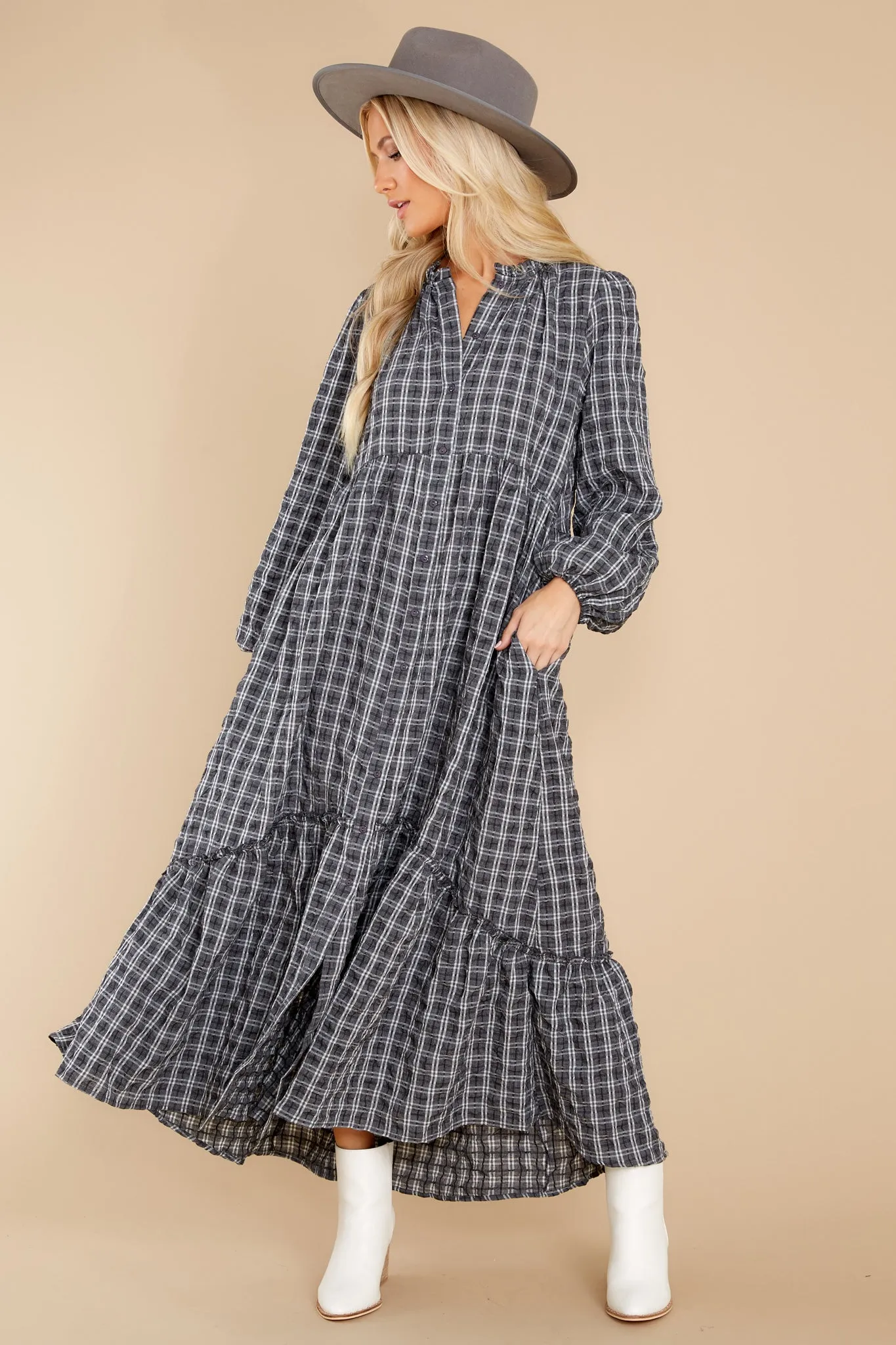 Picnic In The Park Grey Plaid Maxi Dress