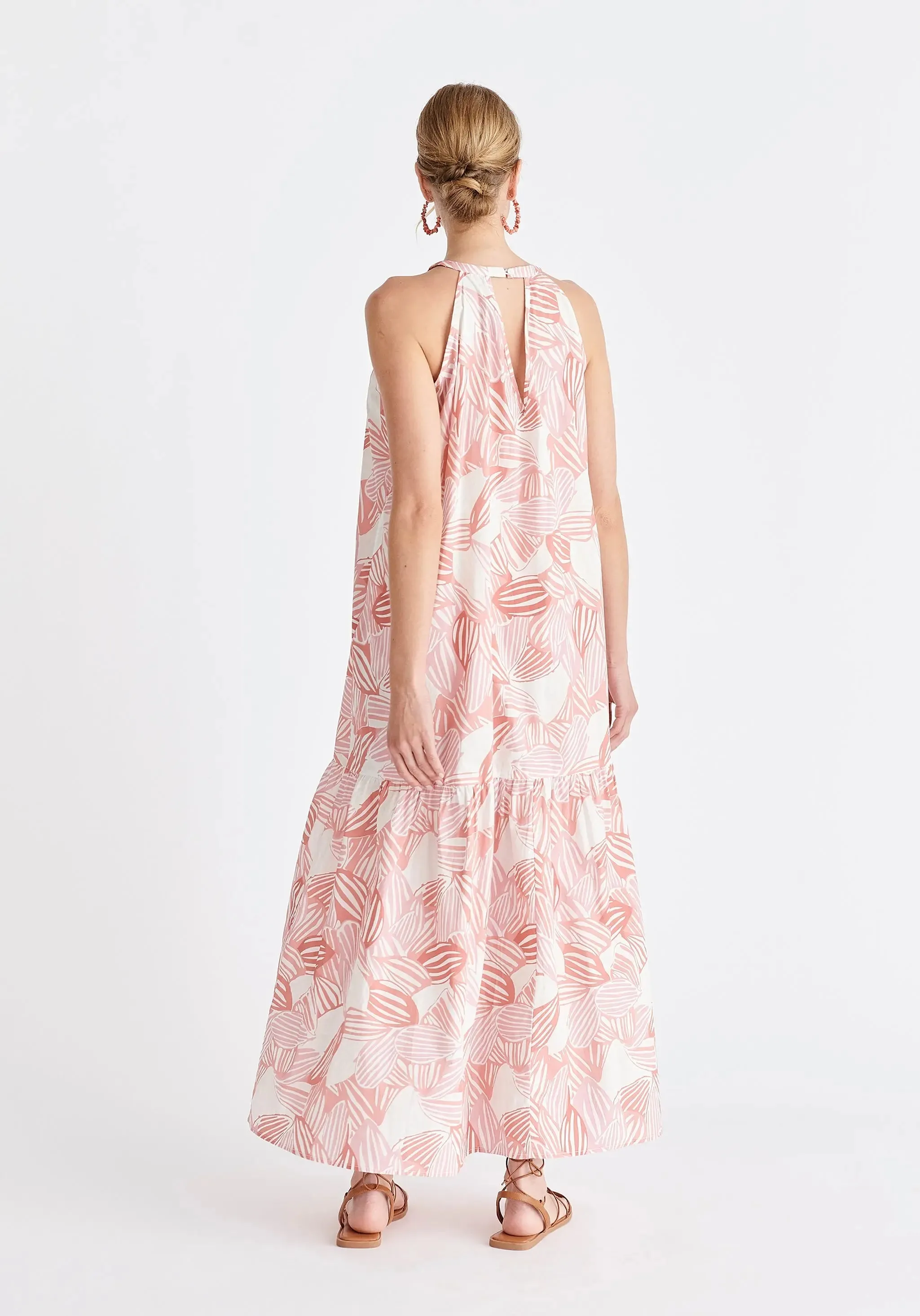 Pink and White Halterneck Maxi Dress