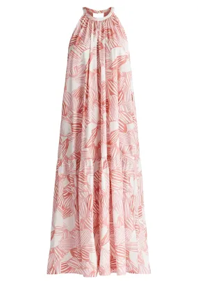 Pink and White Halterneck Maxi Dress