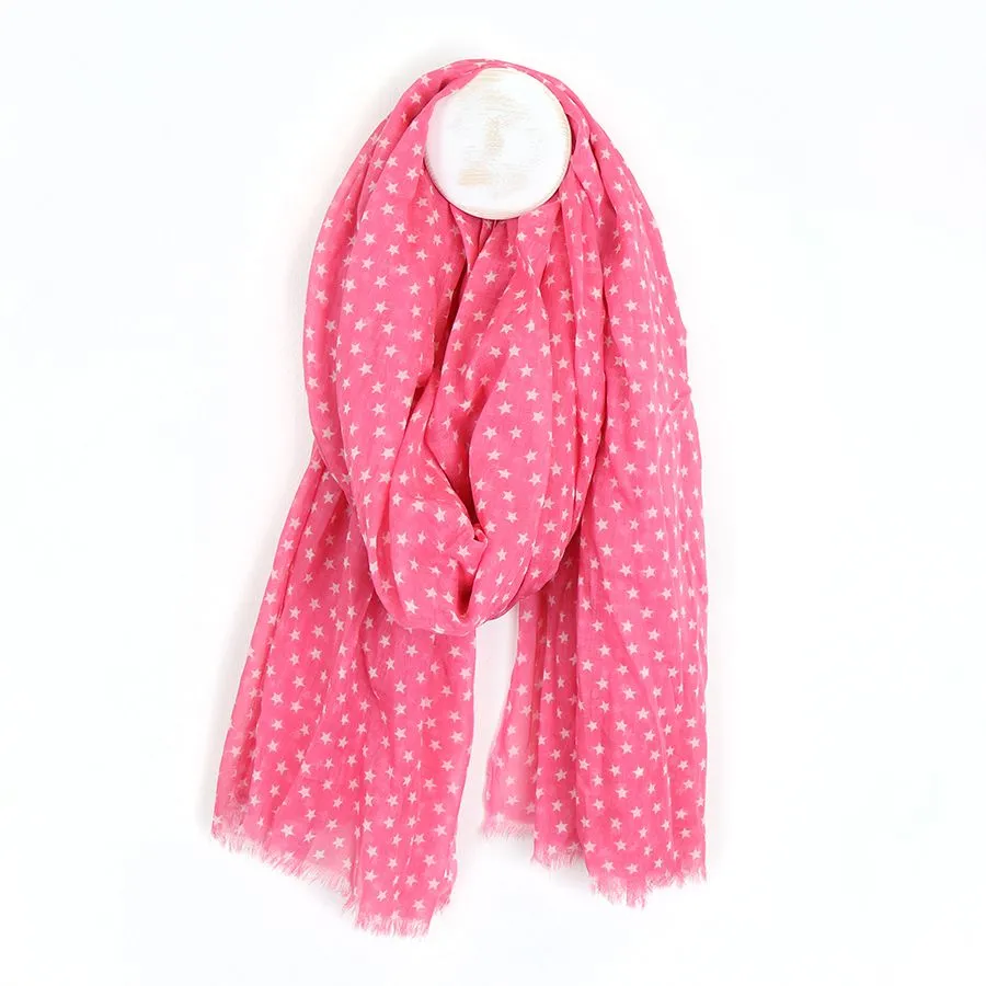 Pink Cotton Scarf With White Star Print