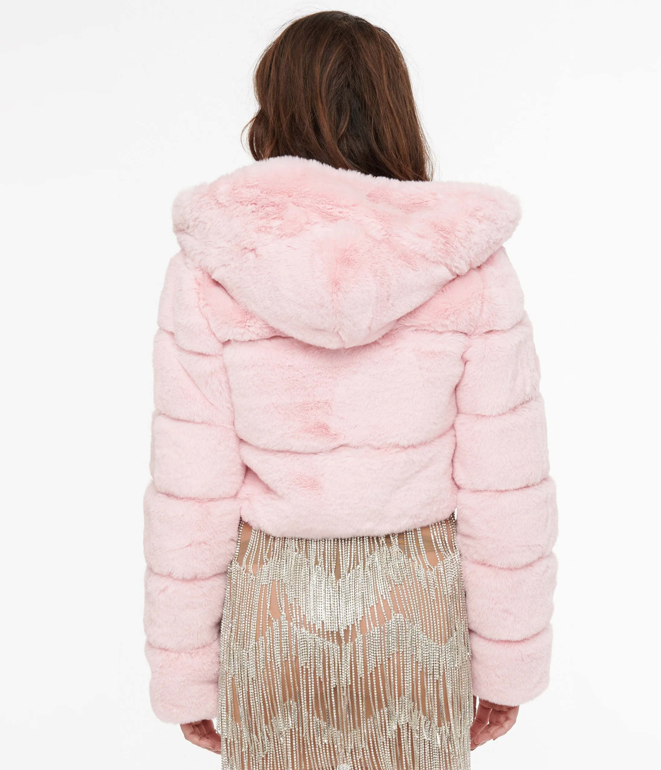 Pink Faux Fur Puffer Crop Jacket