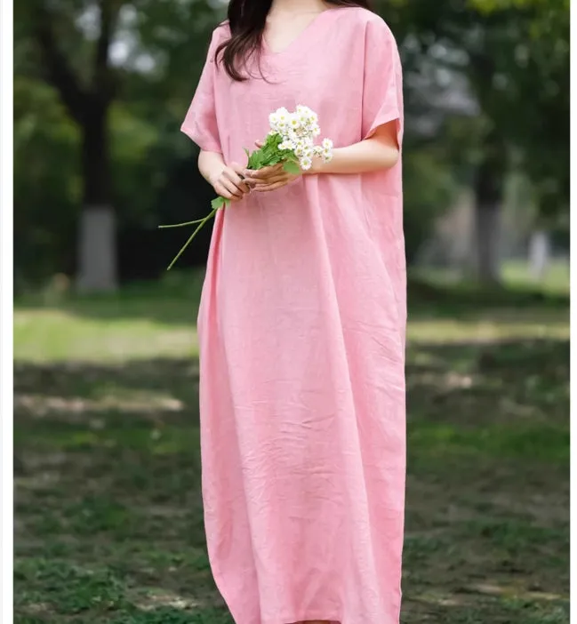 Pink Washed Soft Linen Summer Dresses  5733