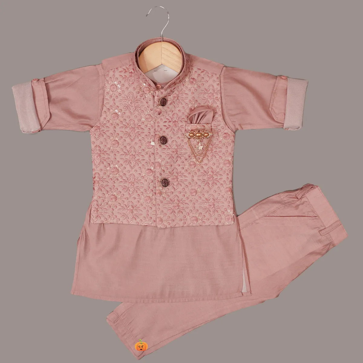 Pista & Onion Boys Kurta Pajama with Nehru Jacket