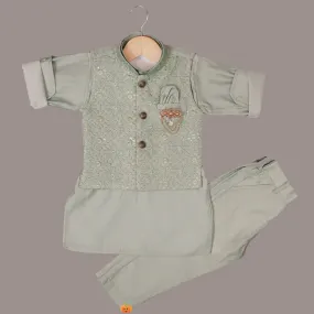 Pista & Onion Boys Kurta Pajama with Nehru Jacket