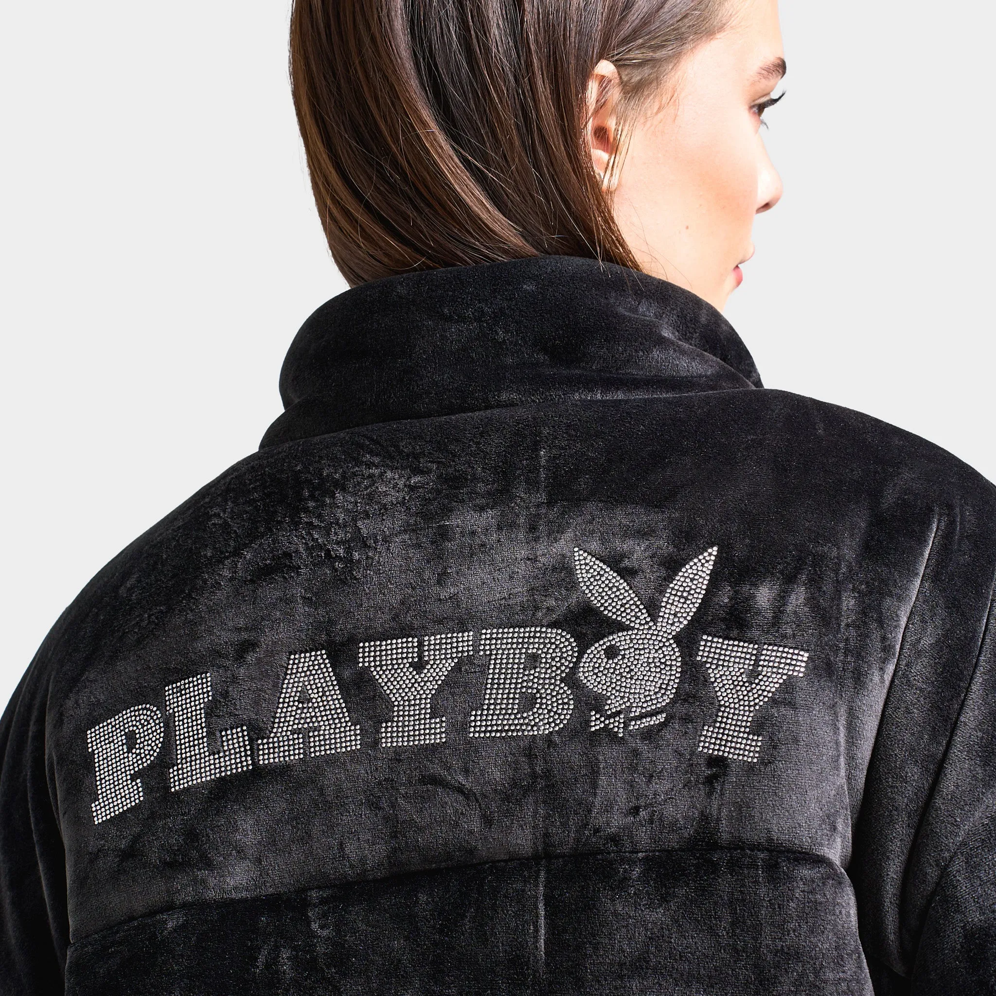 Playboy Women's Bunny Velour Puffer Jacket / Black