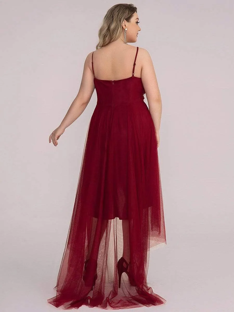 Plus Size V Neck High-low Hem Pleated Tulle Prom Dress