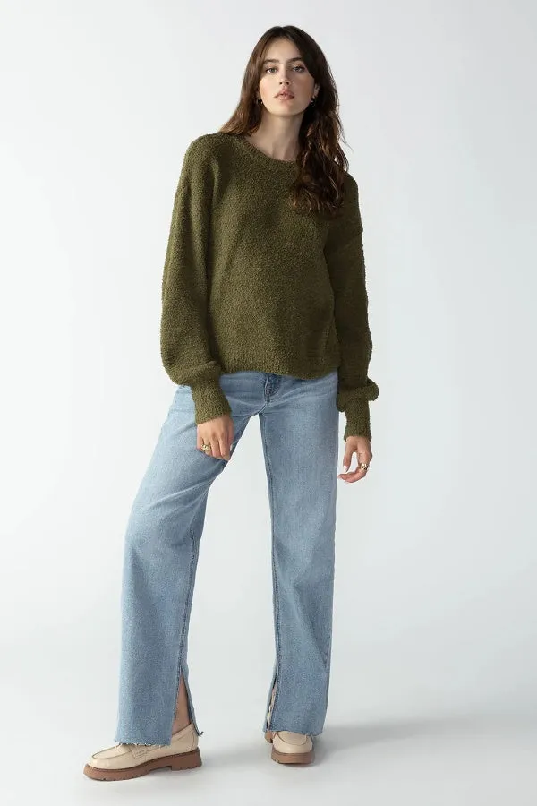 Plush Volume Sleeve Sweater - Olive Oil