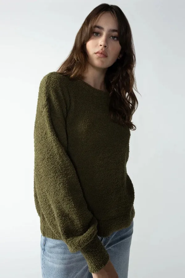 Plush Volume Sleeve Sweater - Olive Oil