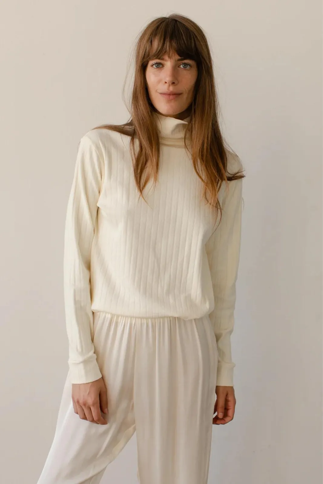 Pointelle Turtleneck, Creme