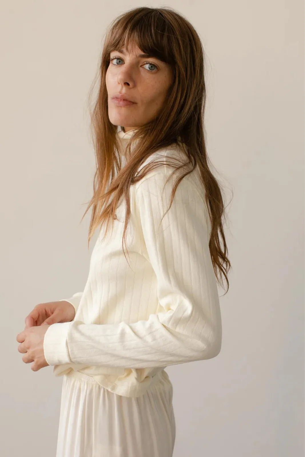 Pointelle Turtleneck, Creme