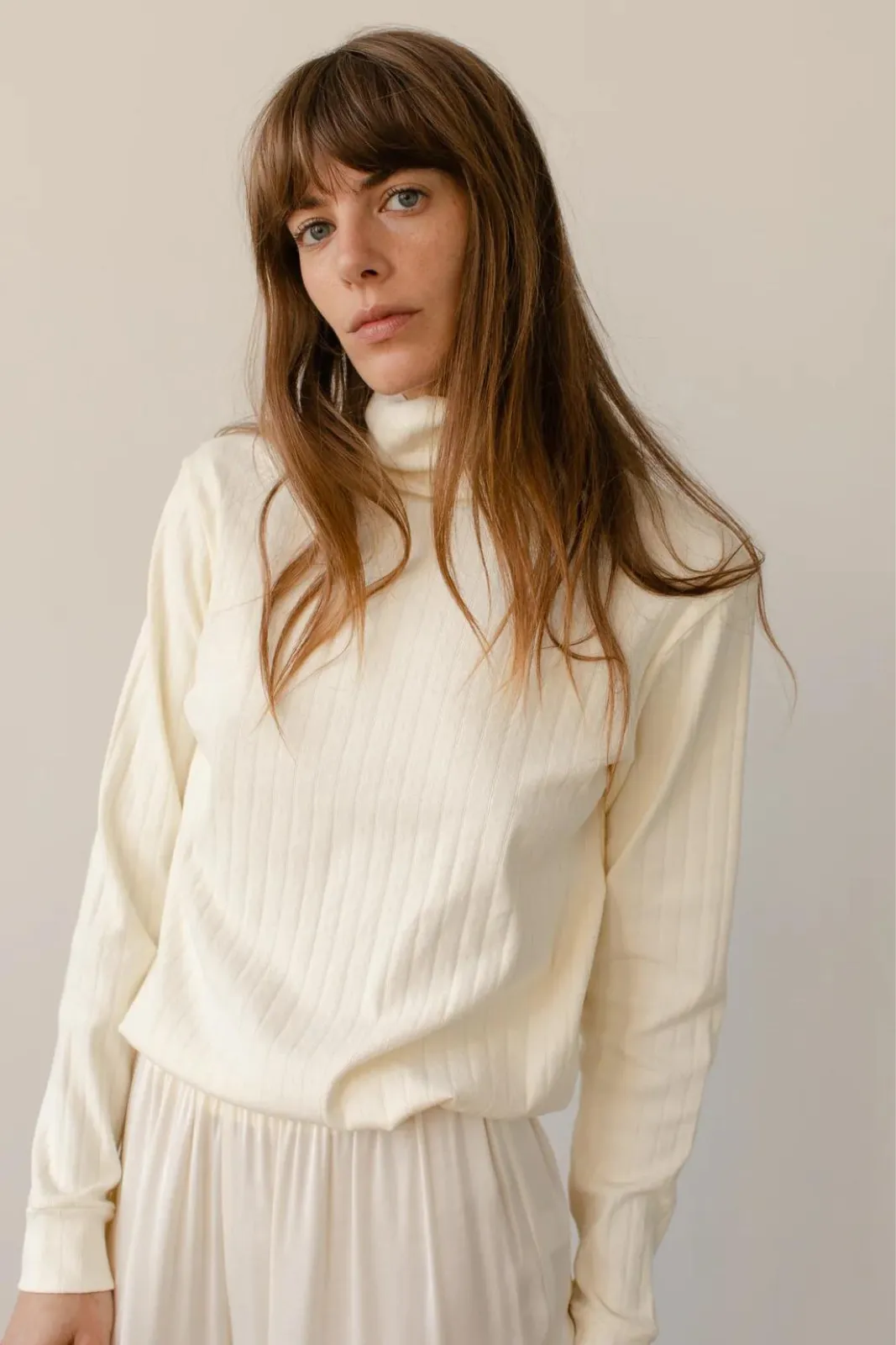 Pointelle Turtleneck, Creme