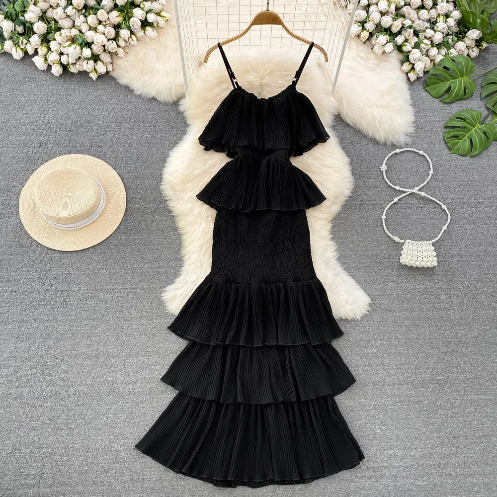 Pre Order:  Solid Chiffon Pleated Sheath Long Dress