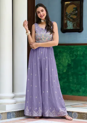 Pretty Lilac Indo-Western Embroidered Georgette Jumpsuit