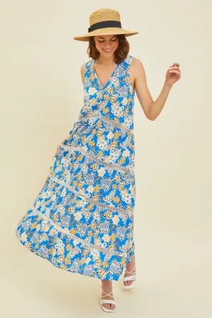 Printed Crochet Trim Maxi Dress