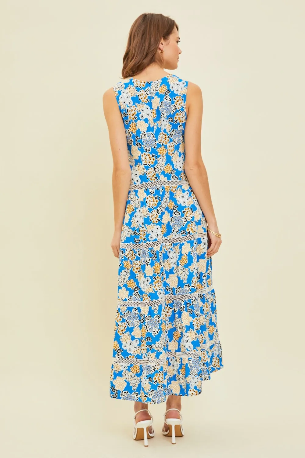 Printed Crochet Trim Maxi Dress