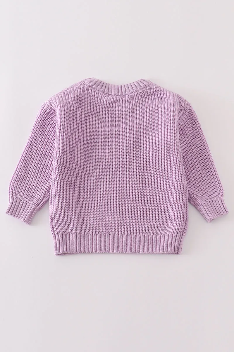 Purple hand-embroidery ghost pullover sweater