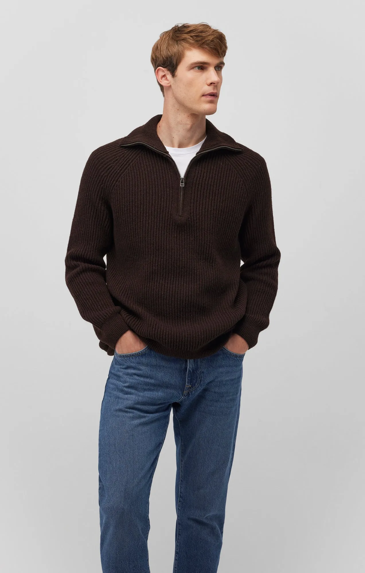 QUARTER ZIP SWEATER IN CHOCOLATE TORTE