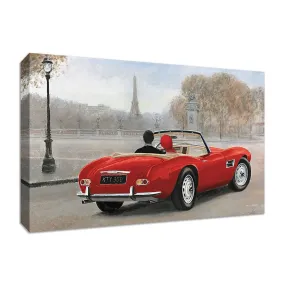 "A Ride in Paris III Red Car" by Marco Fabiano, Fine Art Giclee Print on Gallery Wrap Canvas