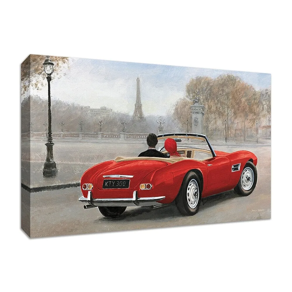 "A Ride in Paris III Red Car" by Marco Fabiano, Fine Art Giclee Print on Gallery Wrap Canvas