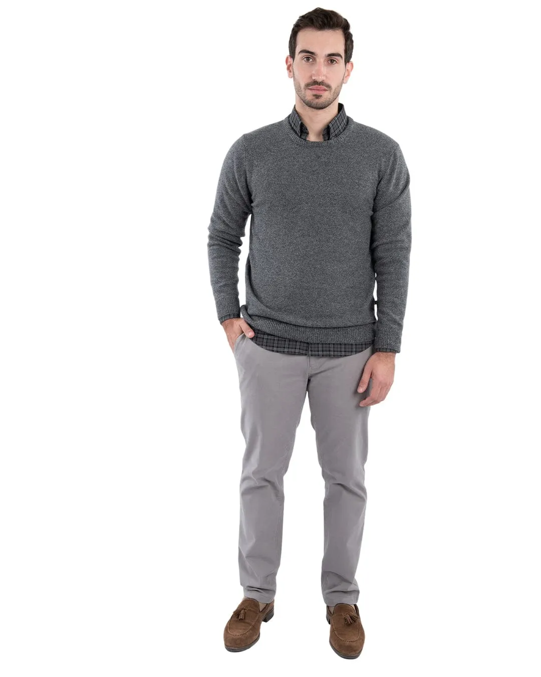 Reclaimed Lambswool Grey Crew Neck Jumper