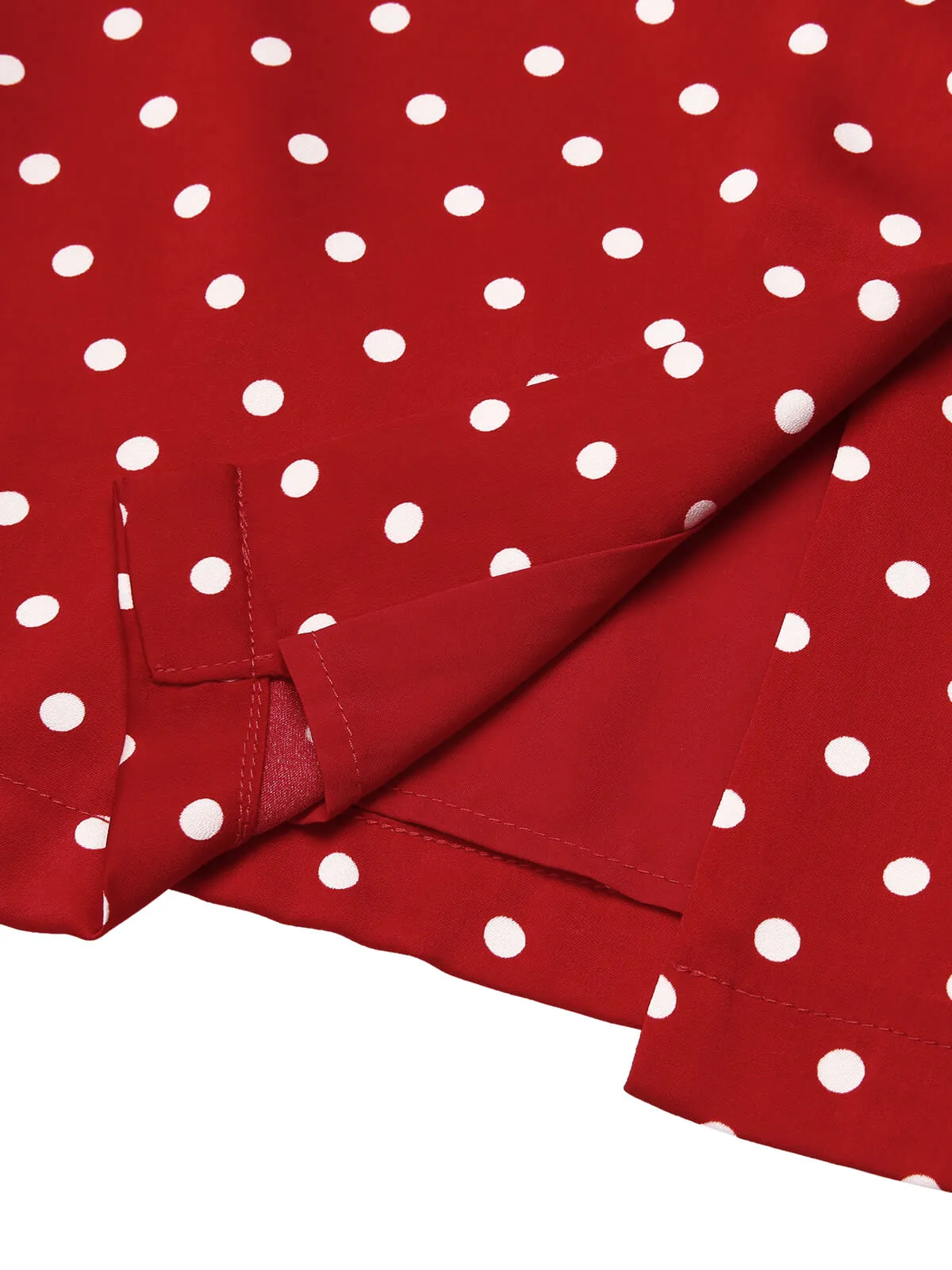 Red 1960s Dots V-Neck Pencil Dress