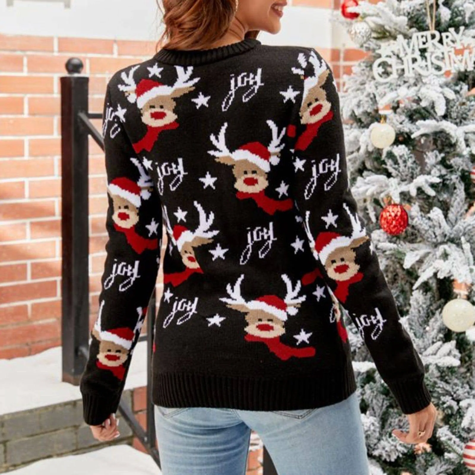 Reign Joy and Reindeer Design Knitted Pullover Sweater