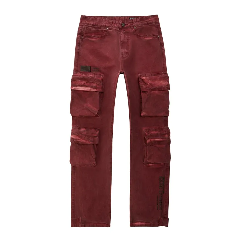 Relaxed Utility Pigment Dyed Twill Cargo Pants - Burgundy