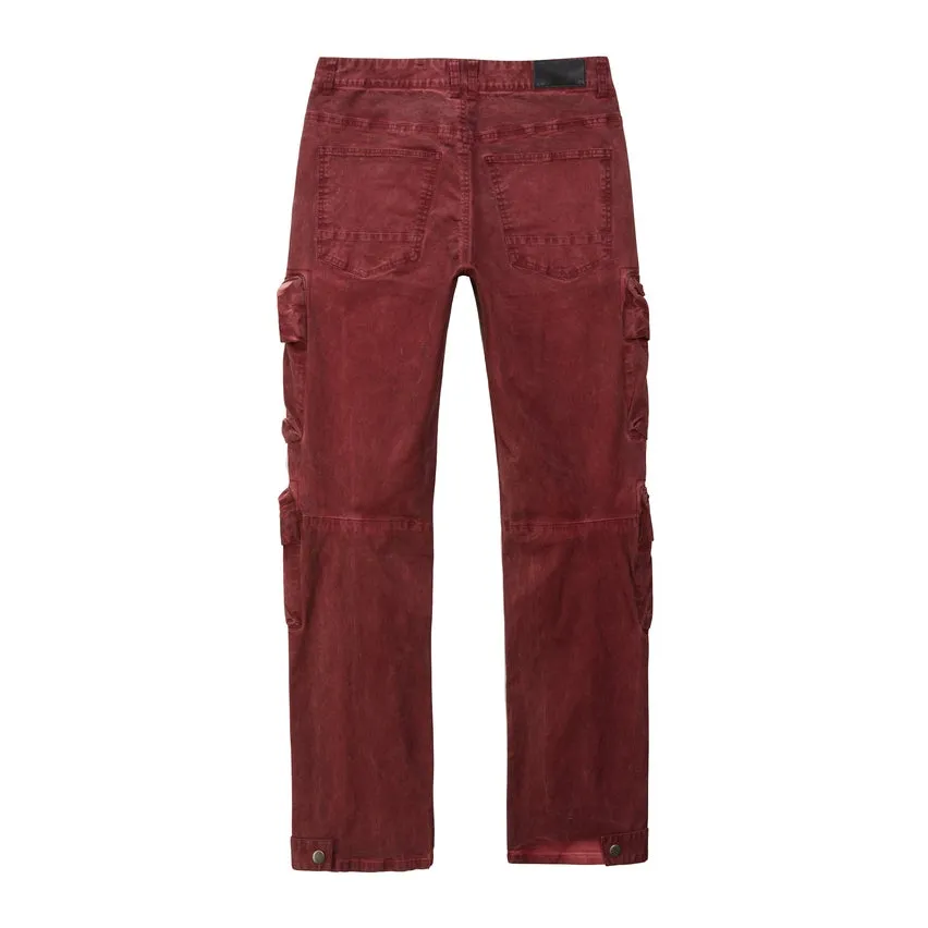 Relaxed Utility Pigment Dyed Twill Cargo Pants - Burgundy