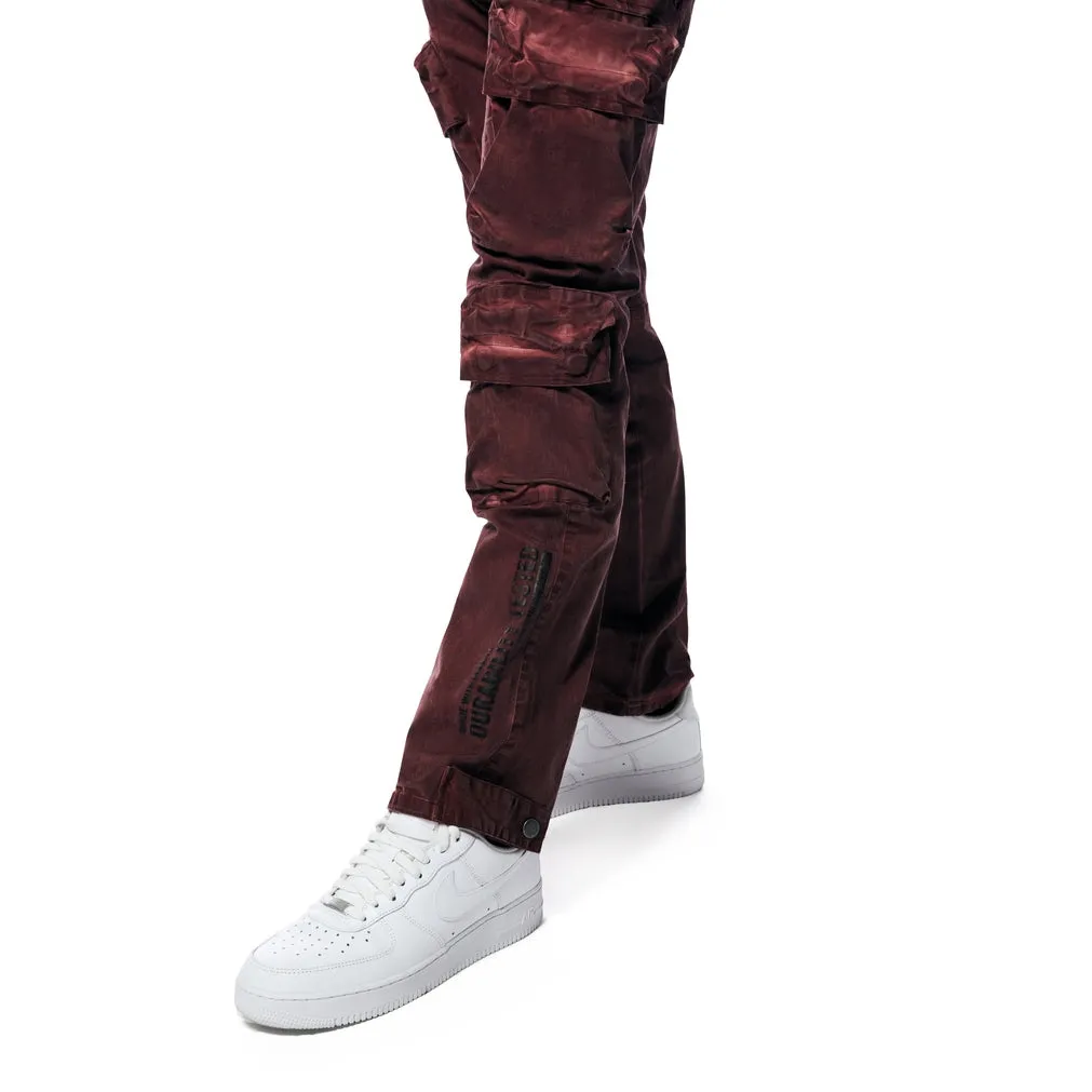 Relaxed Utility Pigment Dyed Twill Cargo Pants - Burgundy