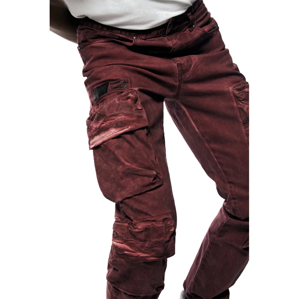 Relaxed Utility Pigment Dyed Twill Cargo Pants - Burgundy