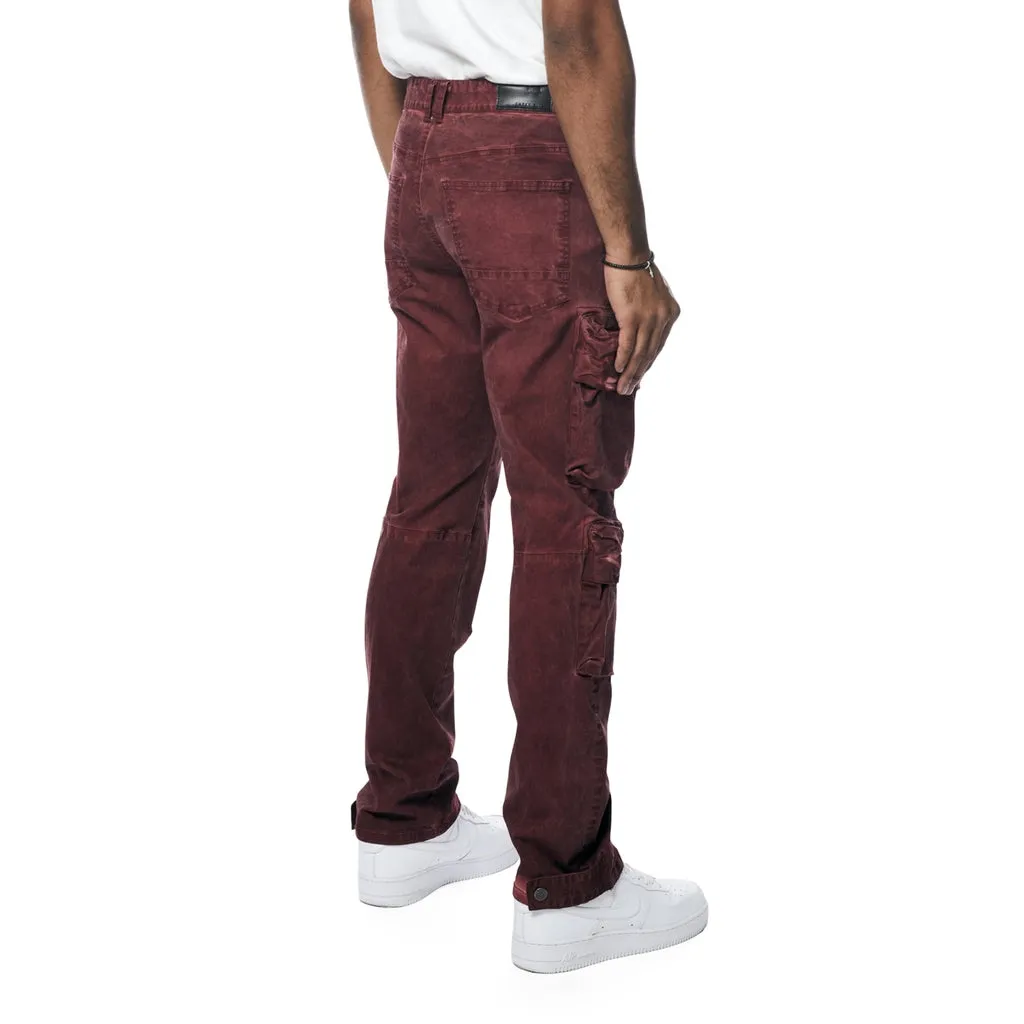 Relaxed Utility Pigment Dyed Twill Cargo Pants - Burgundy